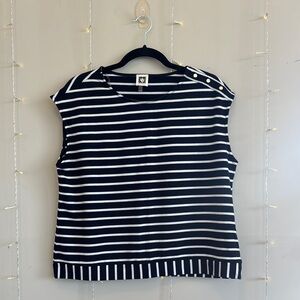 Anne Klein Black and White Sleeveless Muscle Tee with Sailor Collar